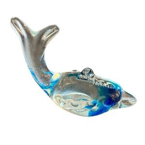 Art Glass Blue Dolphin Polished Clear Bottom